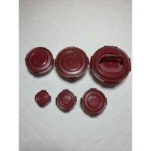 Lock & Lock 6-Pc Nesting Storage Bowl Set w/ Handle Round Red Food Storage NOS!